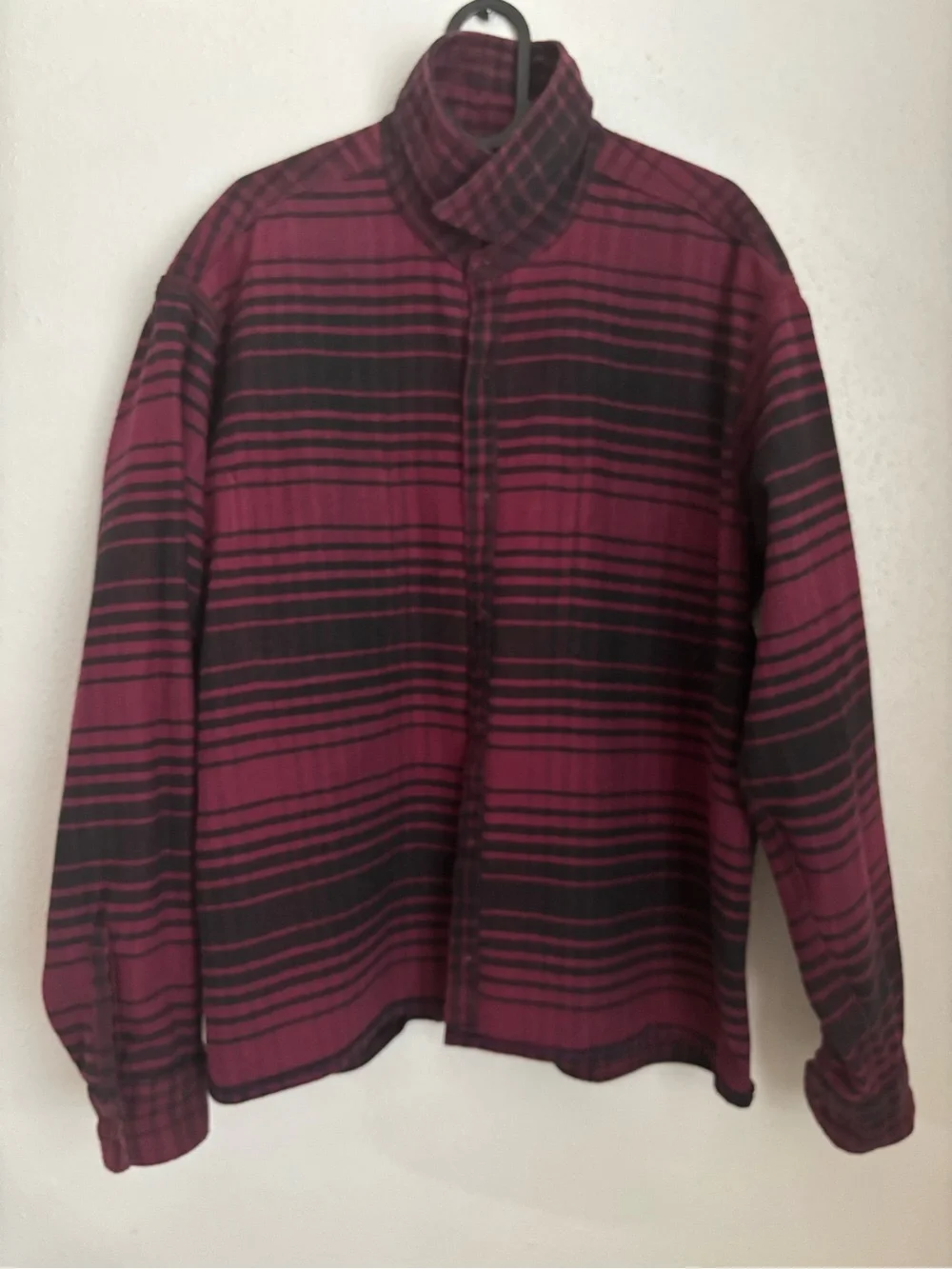 Vintage Authentic St. John's Bay Men's Plaid Jacket in Burgundy and Black